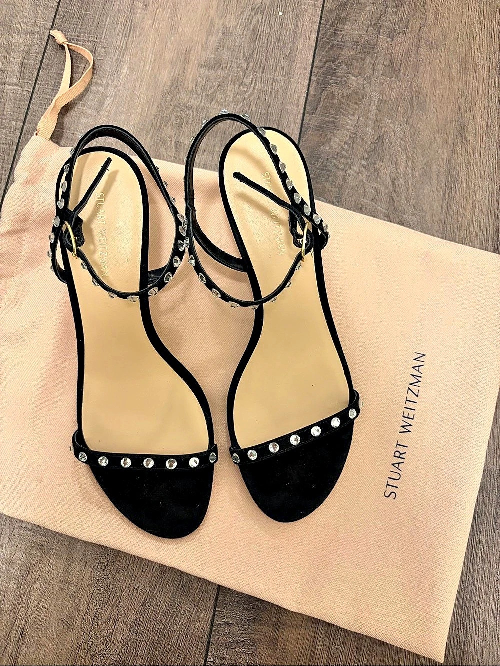 Stuart Weitzman Black Suede Crystal Sandals